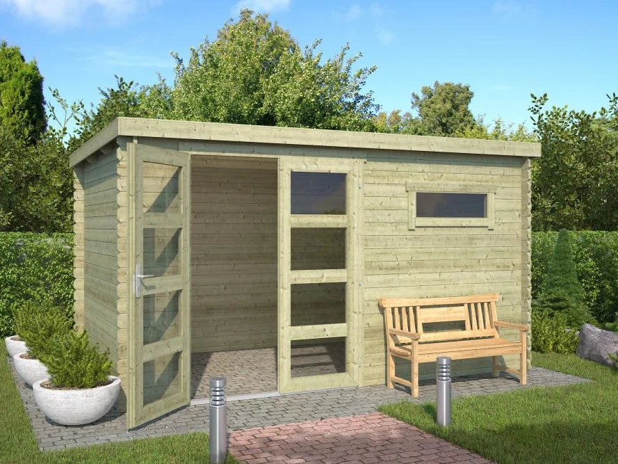 Outdoor Life Blokhut Timian Groen Geïmpregneerd 380 x 230 cm - Afbeelding 1